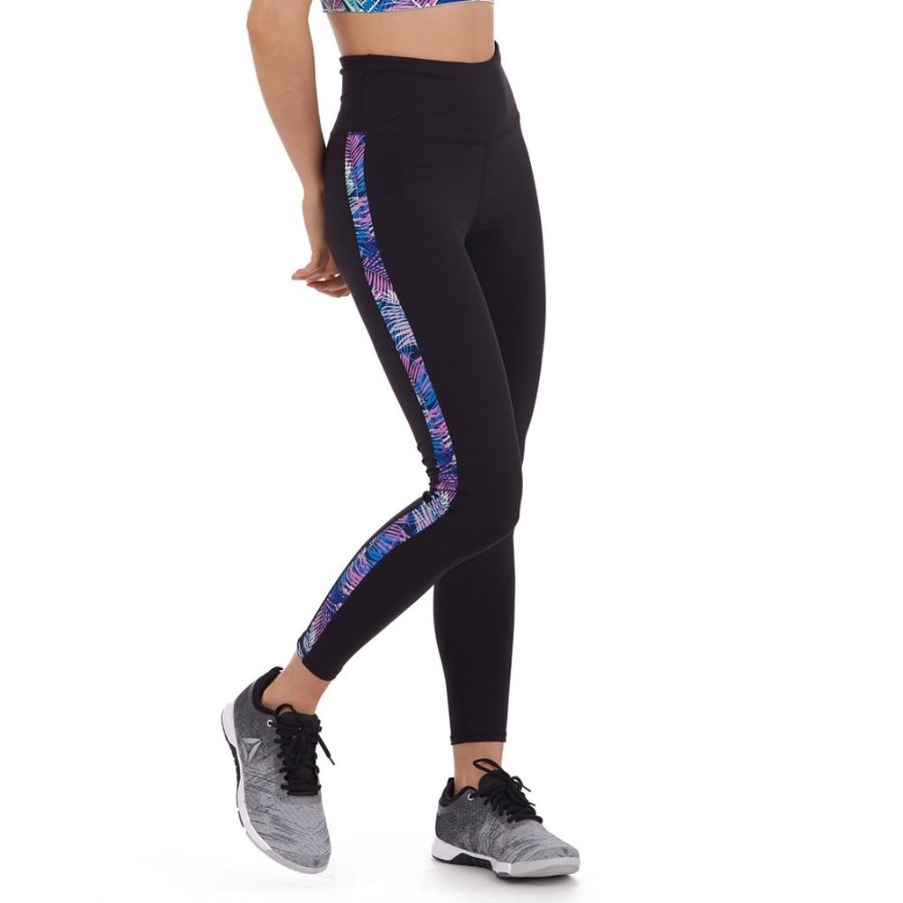 HIGH WEIST LEGGING WITH LEAVES PRINT SIDE PANEL